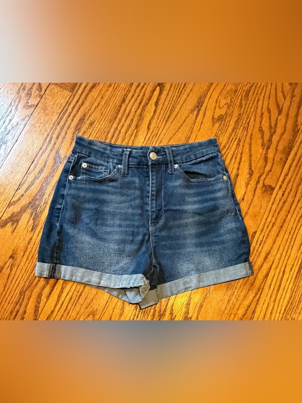 No Boundaries Juniors Dark Blue Denim Rolled-Hem Shorts - Size 7